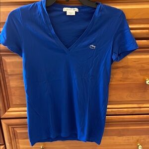 Lacoste Women's Short Sleeve V-Neck Tee in Blue